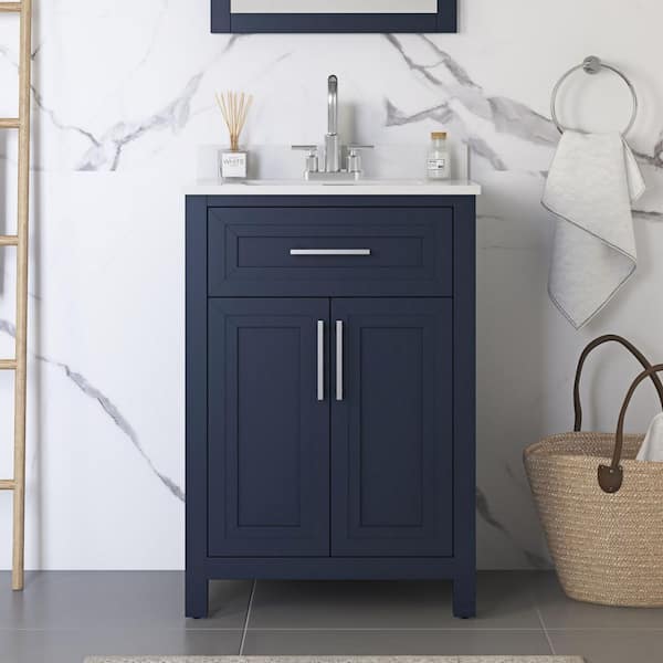 Beaufort 24 in. Single Sink Midnight Blue Bath Vanity with White Engineered Stone Top (Assembled)