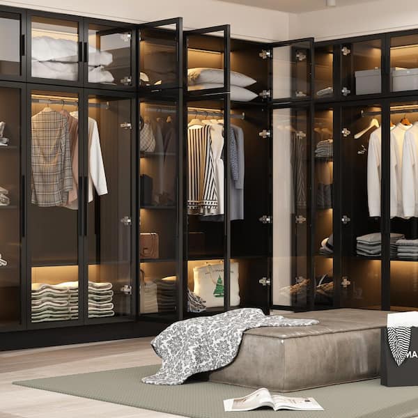 Wardrobe Armoire Closet with Glass Doors, Wardrobe Storage Cabinet