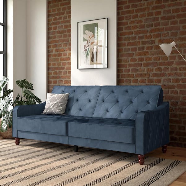 Novogratz Vintage Tufted Split Back Futon, Blue Velvet