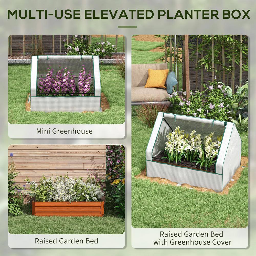White and Brown PE Steel Mini Greenhouse with Planter Box