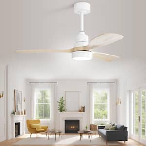 48 in. LED Indoor/Outdoor Wood White Ceiling Fan with Light and Remote Control