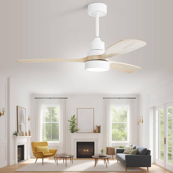 48 in. Indoor/Outdoor Wood White Ceiling Fan with LED Light and Remote Control