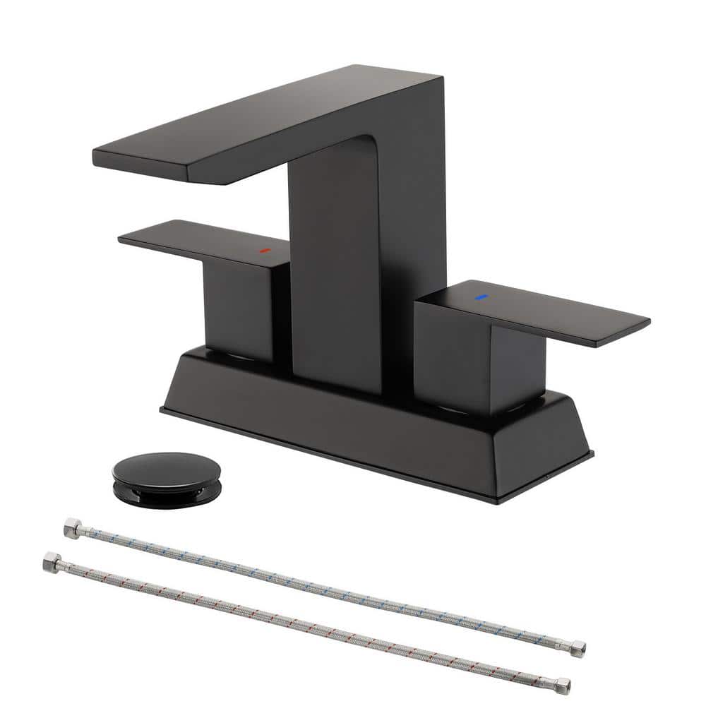 4 in. Centerset 2-Handle Bathroom Faucet with Drain Assembly in Matte Black