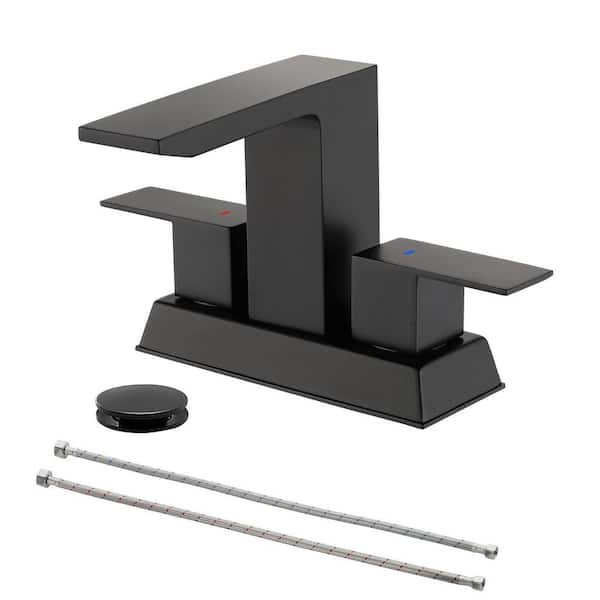 Unbranded 4 in. Centerset 2-Handle Bathroom Faucet with Drain Assembly in Matte Black