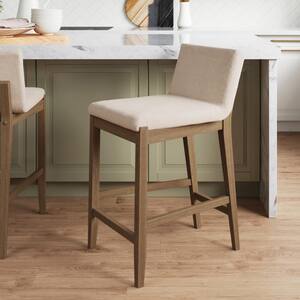 Gracie Modern Counter Height Bar Stool with Natural Flax White Fabric and Brushed Wooden Legs, Natural Flax/Brown