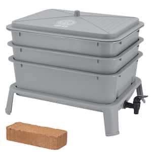 Jaylen Worm Nerd Large Gray 4-Tray Worm Composting Bin Kit with Coco Coir Brick