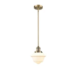 Oxford 1-Light Brushed Brass Schoolhouse Pendant Light with Matte White Glass Shade