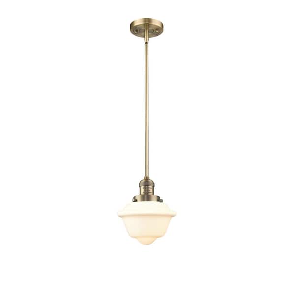 Innovations Oxford 1-Light Brushed Brass Schoolhouse Pendant Light with Matte White Glass Shade