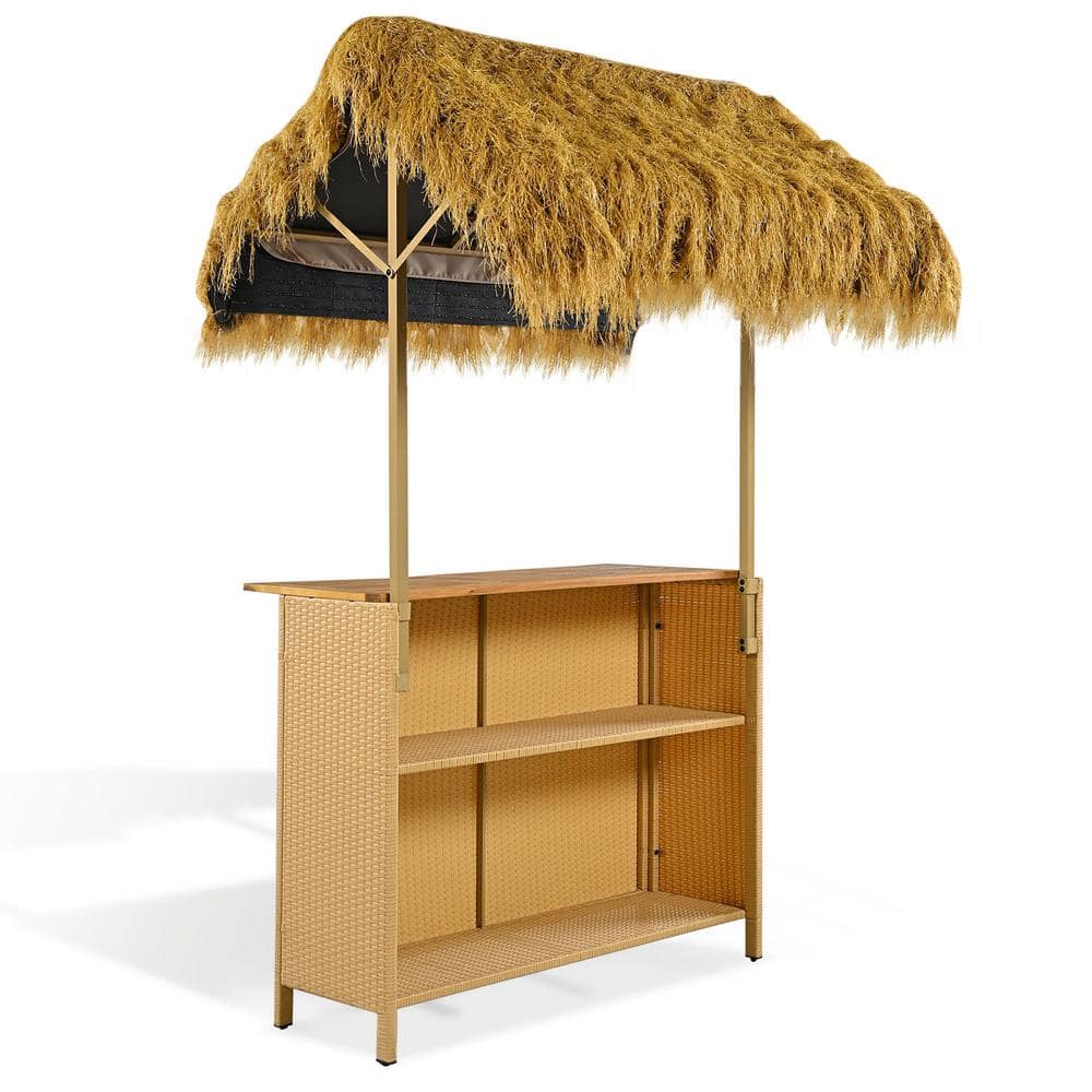 Hawaiian Style Brown Iron and Wood 3-Piece Outdoor Bar Set