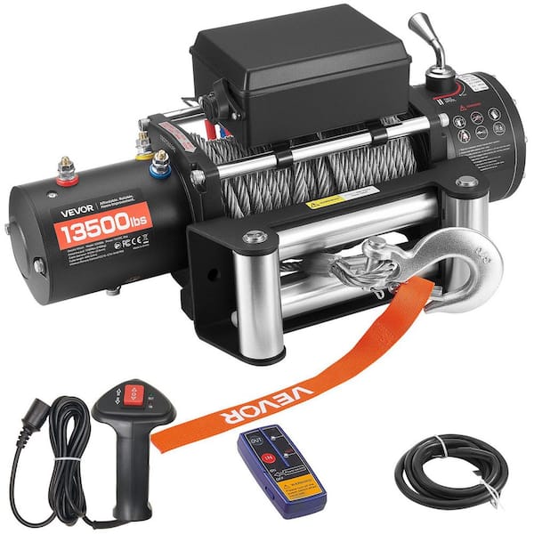 Electric Winch, 13500 lbs. Load Capacity 12V DC Truck Winch with 3/8 in. x 80 ft. Steel Rope, Wireless and Wired Remote