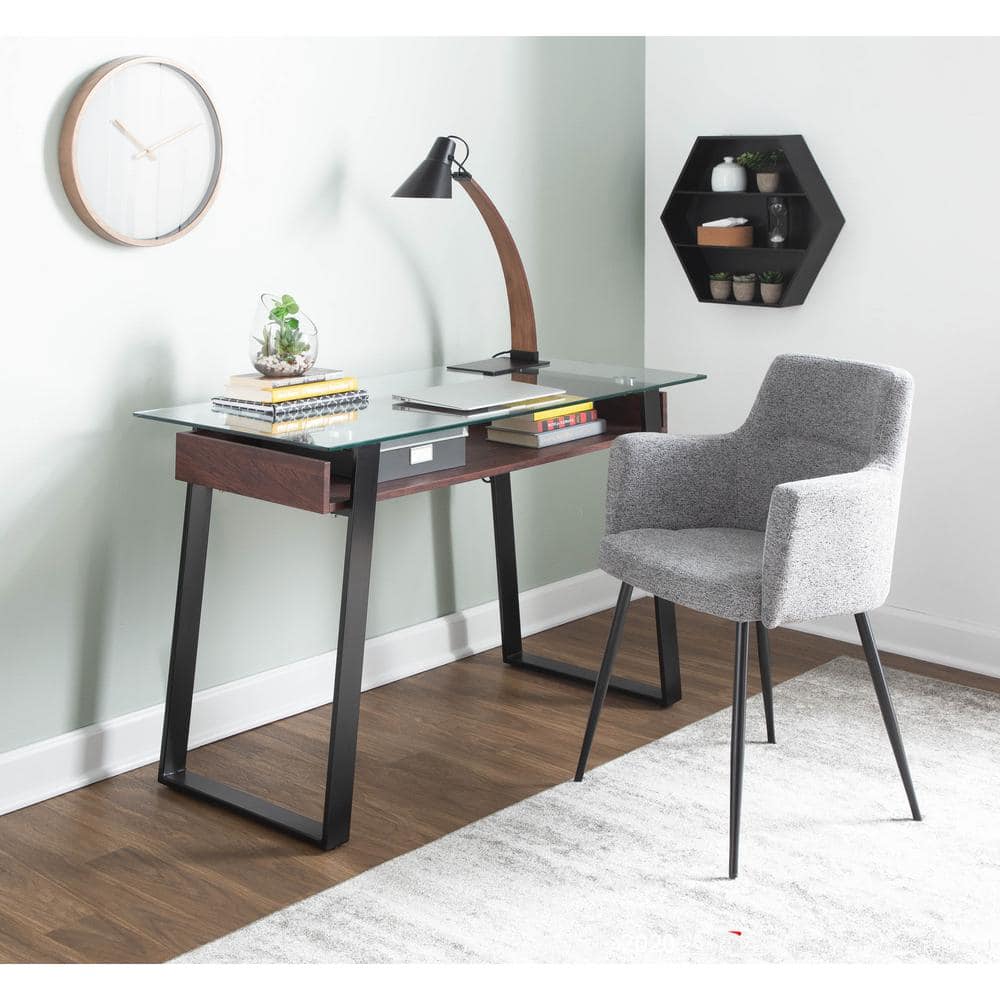Gray Faux Leather Upholstered Arm Chair with Wood and Metal Frame