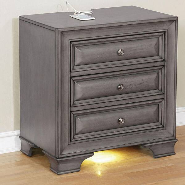 Aoibox Gray Solid wood 1pc Nightstand Nickel Round Knob