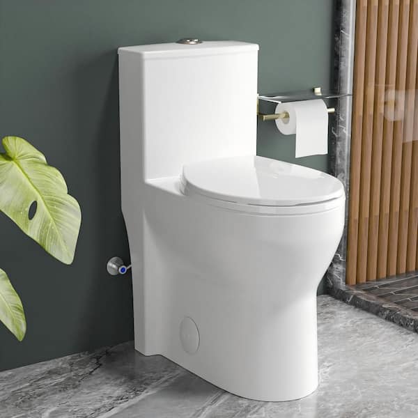 1-Piece Toilet 19 in. ADA Toilet Round Dual Flush 1.0/1.28 GPF in White with Soft Close Seat Included 12 in. Rough In