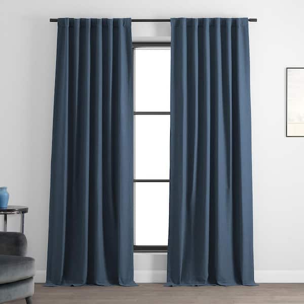 Exclusive Fabrics & Furnishings Wild Blue Textured Bellino Room Darkening Curtain - 50 in. W x 84 in. L Rod Pocket with Back Tab Single Curtain Panel