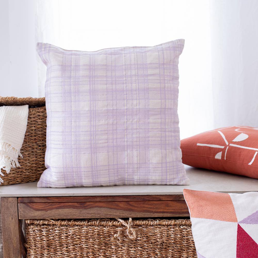 Ivory and Orange Embroidered Cotton Blend Square Throw Pillow