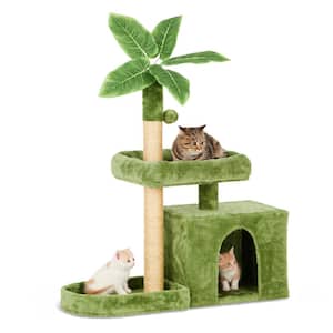 Green Modern Cat Tree Pet Tower with Scratching Ramp, Hanging Ball