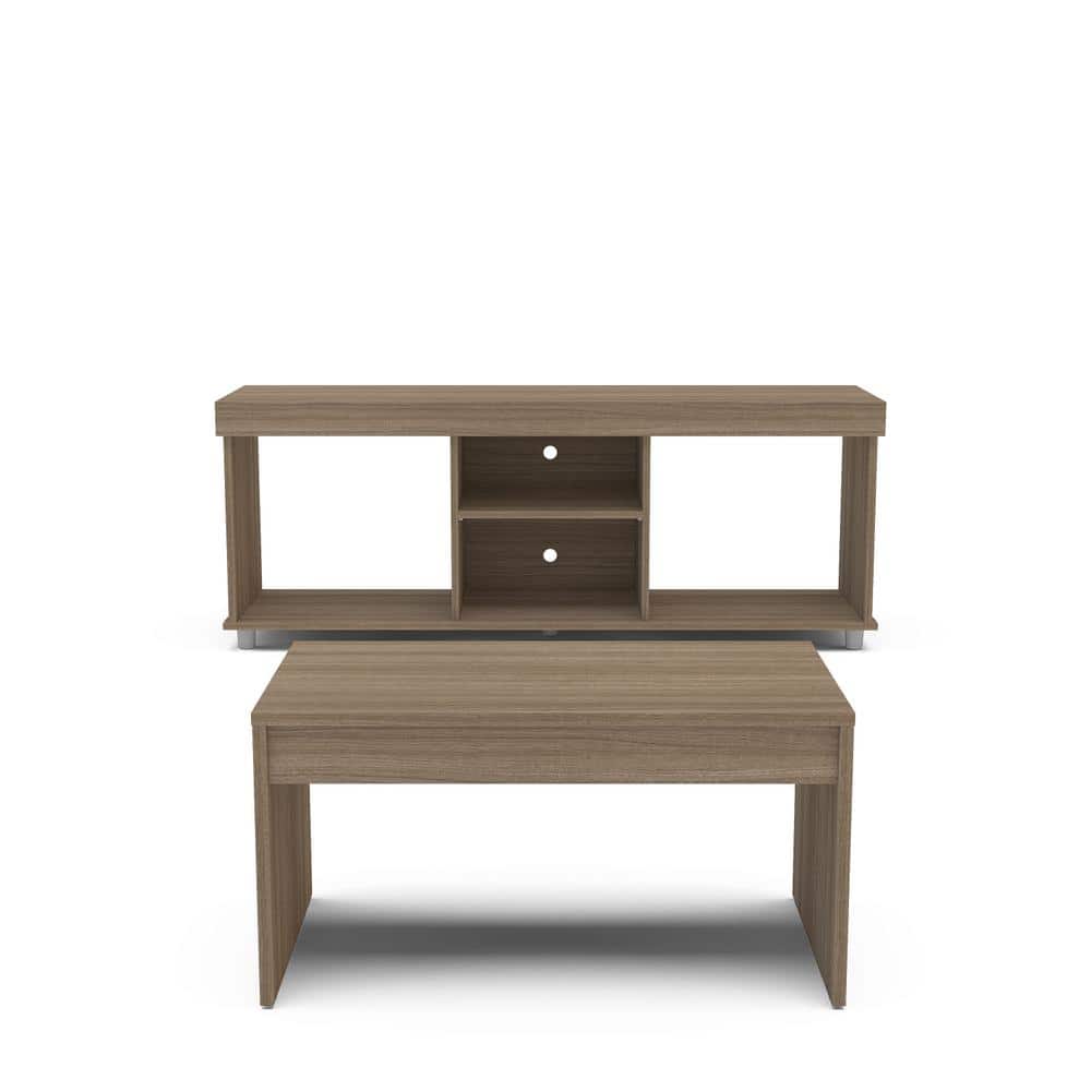 Polifurniture 2-Piece Walnut Living Room Set with TV Stand and Coffee Table
