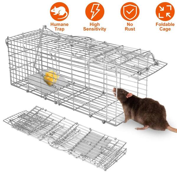 Unbranded - Foldable Indoor/Outdoor Rat Cage Trap Humane Live Rodent Galvanized Iron Control Bait Catch with Detachable L-Shaped Rod