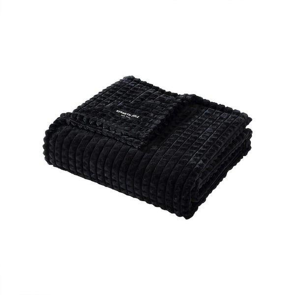 KENNETH COLE NEW YORK Textured Solid Black 50 x 60 Plush Fleece Throw Blanket