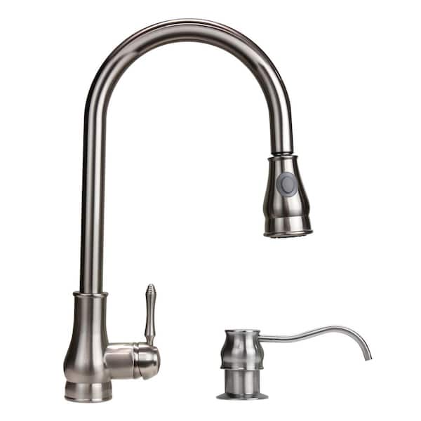 Dyconn Coral 18 in. Single-Handle Pull-Down Sprayer Kitchen Faucet in Brushed Nickel