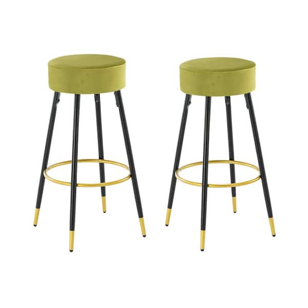 HOMEFUN 30 in. Green Metal Frame Bar Stool with Velvet Seat (Set of 2)