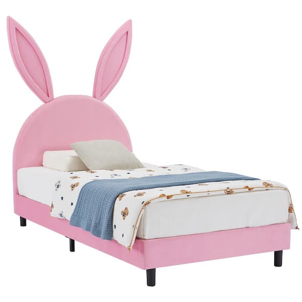 VECELO Upholstered Twin Daybed Frame for Kids, Pink Twin Platform Bed ...