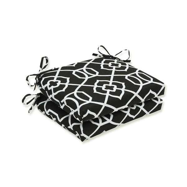 Pillow Perfect 18.5 in. x 16 in. Outdoor Dining Chair Cushion in Black/White (Set of 2)