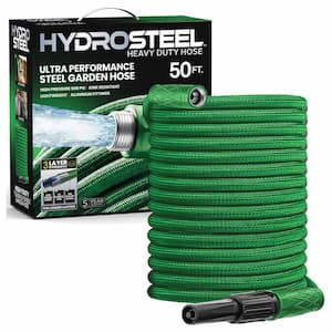 5/8 in. Dia x 50 ft. Heavy-Duty Green Flexible Light-Weight Stainless Steel 3-Layer Strength Water Hose