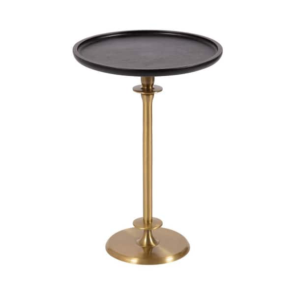 Arora 17 in. Black/Gold Round Solid Wood End Table