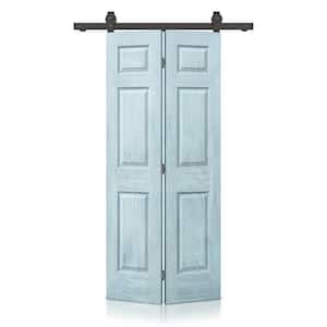 24 in. x 84 in. Vintage Denim Blue Stain 6-Panel MDF Hollow Core Composite Bi-Fold Barn Door with Sliding Hardware Kit