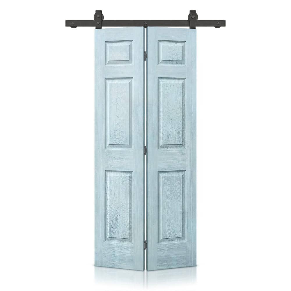 30 in. x 84 in. Vintage Denim Blue Stain 6-Panel MDF Hollow Core Composite Bi-Fold Barn Door with Sliding Hardware Kit price history on PriceWatchPro