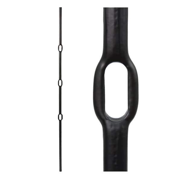 HOUSE OF FORGINGS Satin Black 3.1.2 Round Hammered Three Ring Solid Iron Baluster for Staircase Remodel