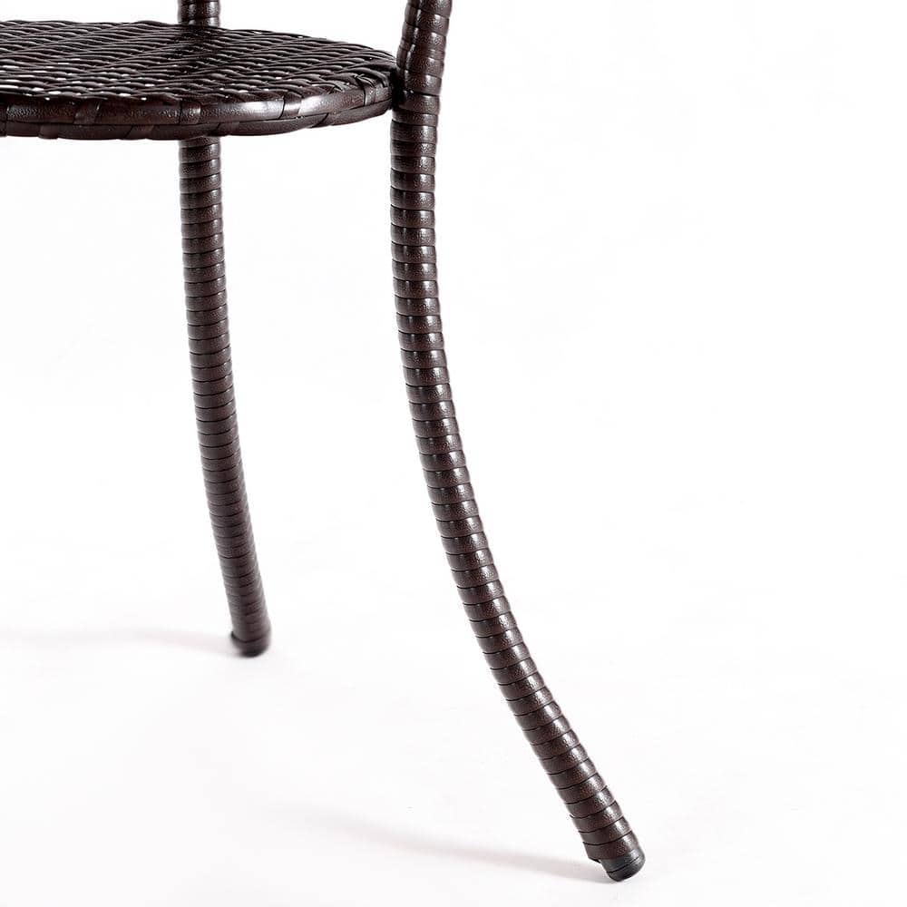 Outdoor Round Brown Rattan Wicker Coffee Table with Glass Top