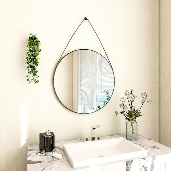 GLSLAND 16 in. W x 16 in. H Round Metal Framed Wall Bathroom Vanity Mirror Black