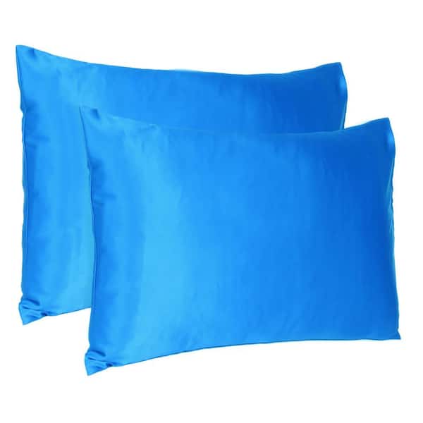 HomeRoots Amelia Blue Solid Color Satin King Pillowcases (Set of 2)