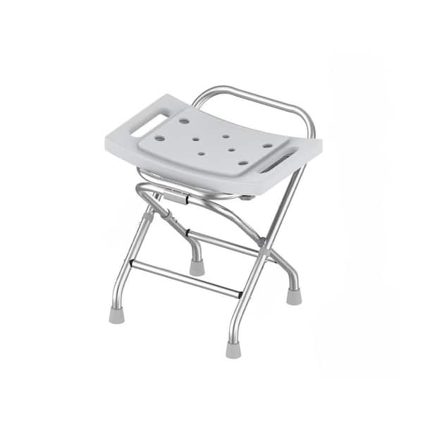 17.3 in. W Adjustable Folding Anti-Slip Stainless Steel Shower Stool in Gray