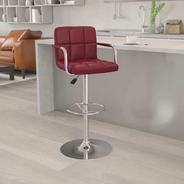 33.25 in. Adjustable Height Burgundy Cushioned Bar Stool