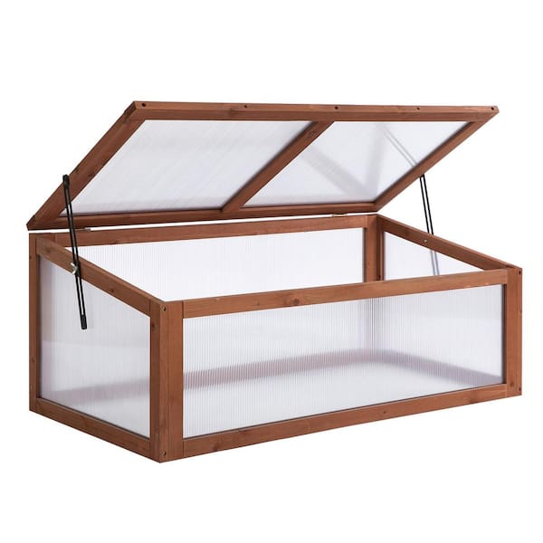 Outsunny 39 in. x 26 in. x 16 in. Brown Wooden Framed Greenhouse Grow House Outdoor Raised Planter Box Protection, PC Board
