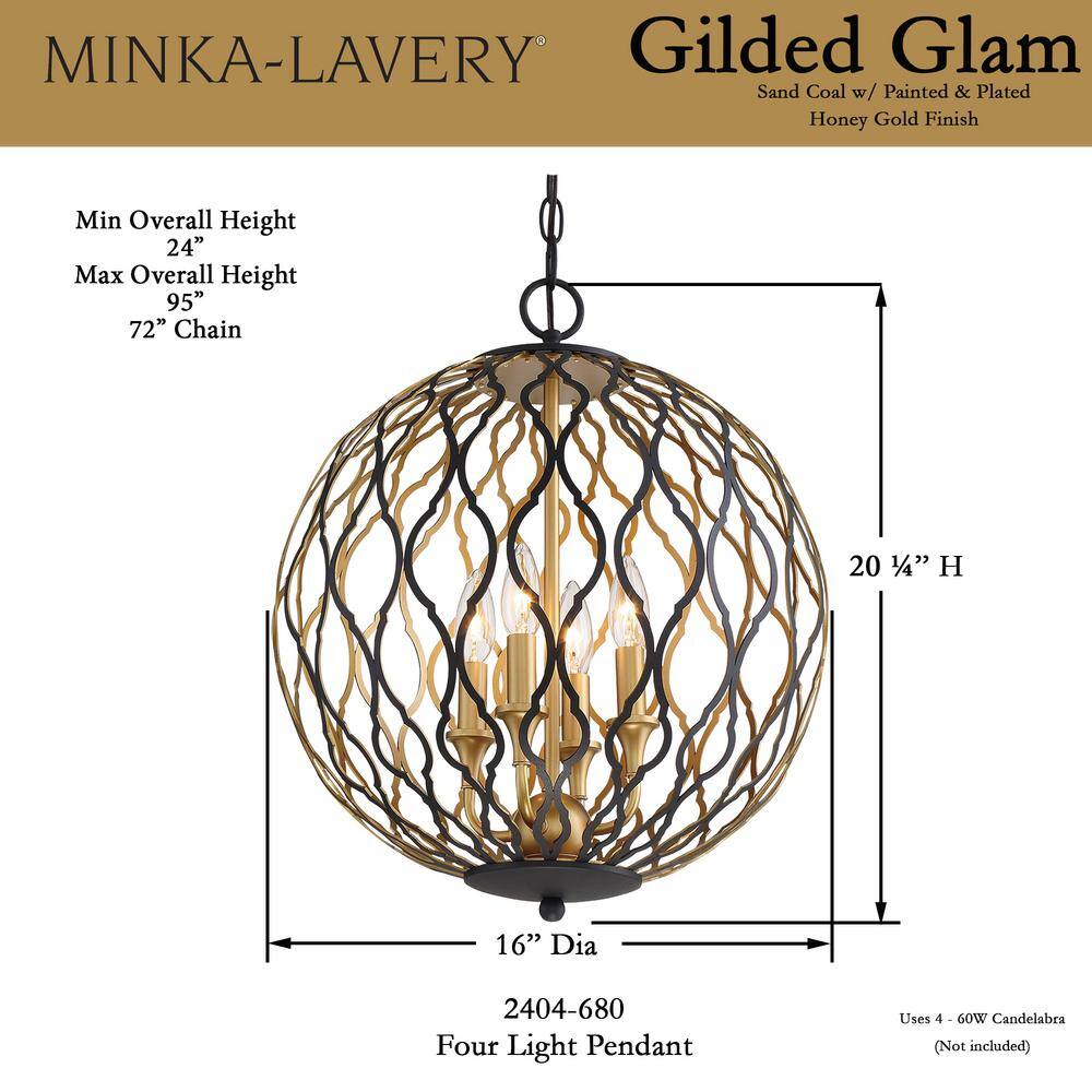 Fianna 4-Light Gold and Glass Indoor/Outdoor Pendant