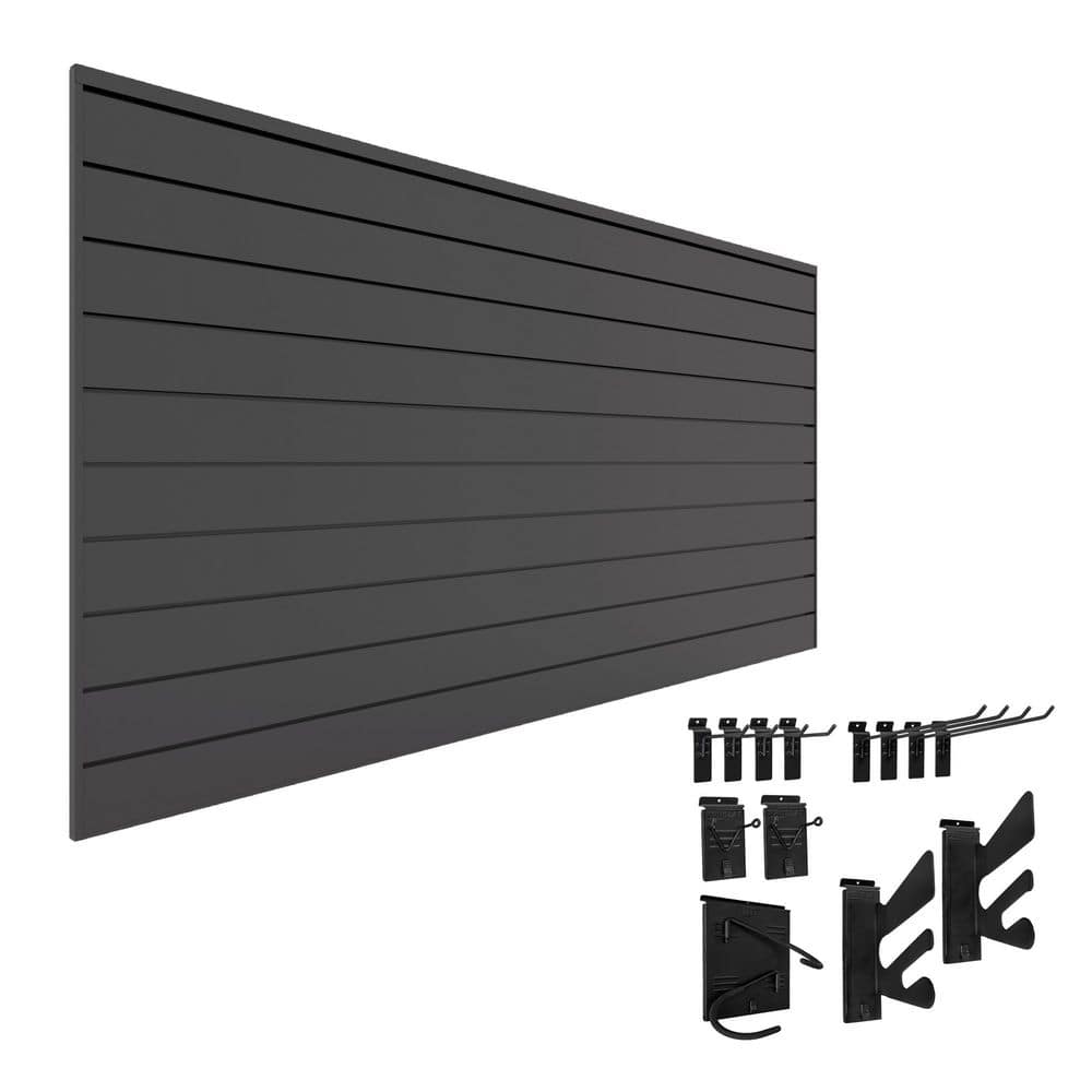 48 in. H x 96 in. W PVC Slatwall Kit with Sports Bundle in Charcoal (12-Piece) price history on PriceWatchPro