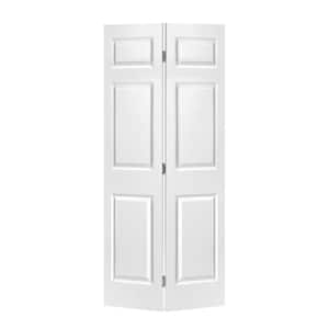 24 in. x 80 in. 6 Panel White Painted MDF Composite Hollow Core Bi-Fold Closet Door with Hardware Kit
