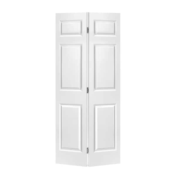 30 in. x 80 in. 6 Panel White Painted MDF Composite Hollow Core Bi-Fold Closet Door with Hardware Kit
