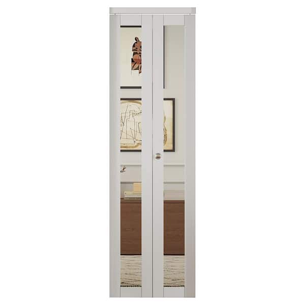 ARK DESIGN 24 in. x 80.5 in. 1-Lite Mirror and MDF White Prefinishied Closet Bifold Door with Hardware Kit