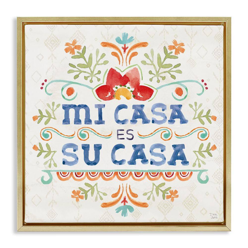 Our House Pattern by Dina June Gold Floater Frame Typography Graphic Art Print 18 in. x 18 in.