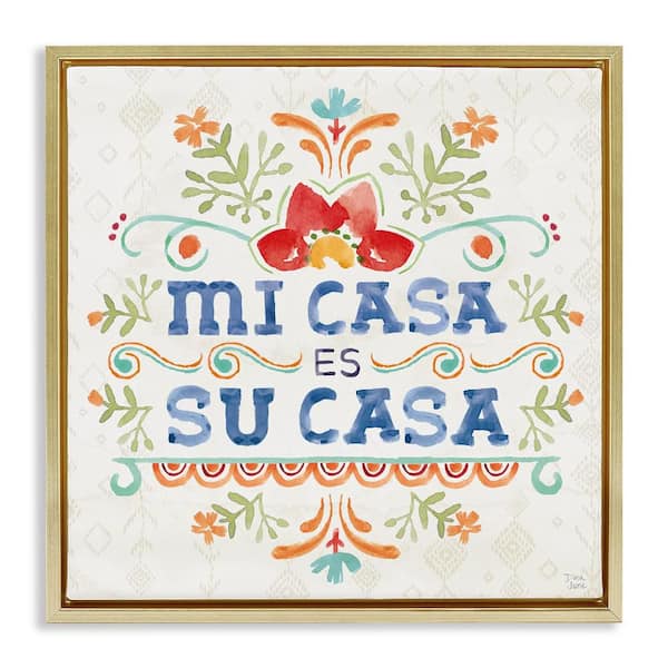 Stupell Industries Our House Pattern by Dina June Gold Floater Frame Typography Graphic Art Print 18 in. x 18 in.