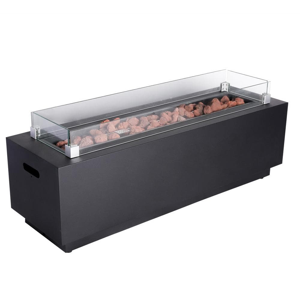 Black Rectangle Metal 50000 BTU Outdoor Heating 48 in. Propane Fire Pit Table with Fire Rocks price history on PriceWatchPro
