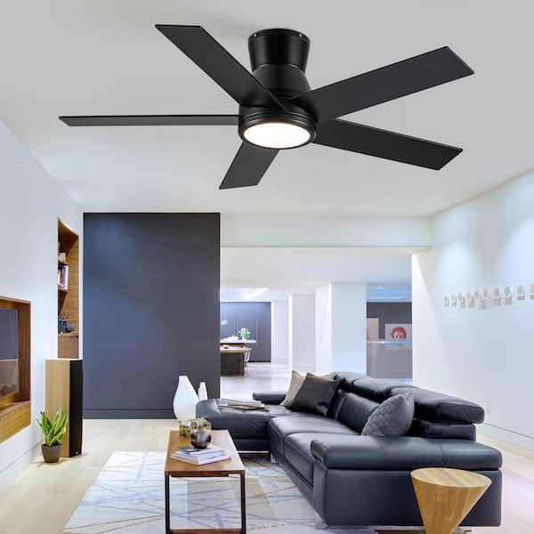 Avex 52 in. Black Standard Flush Mount Ceiling Fan with Remote Control and Dimmable Integrated LED