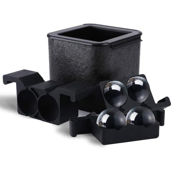 Black 4 Cavity Large Crystal Clear Ice Balls Form, 2.5 in. Round Ice Sphere Trays for Whiskey Cocktail Brandy Bourbon