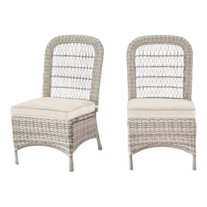 Beacon Park Gray Wicker Outdoor Patio Armless Dining Chair with CushionGuard Almond Tan Cushions (2-Pack)