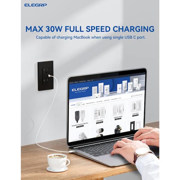 ELEGRP 30-Watt Dual Type C USB Duplex Wall Outlet for PD and QC